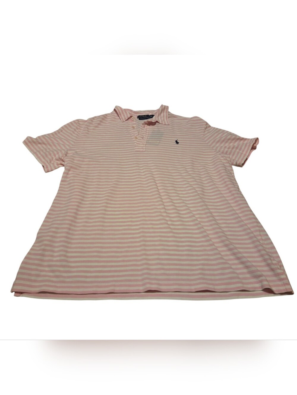Men's XXL Polo Ralph Lauren Classic Pink/White Striped Cotton Polo Shirt